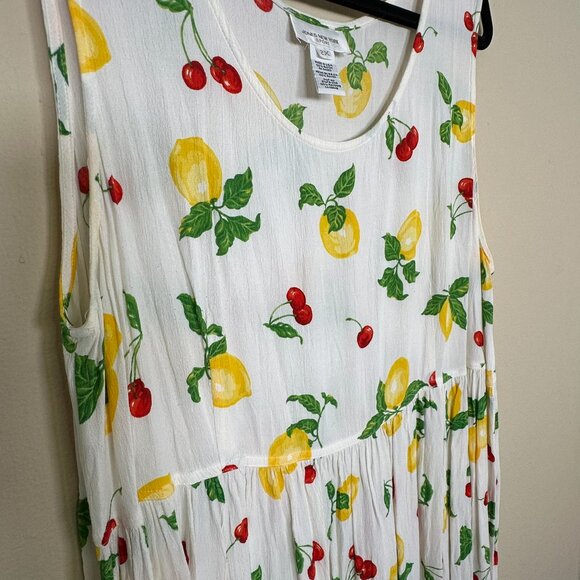 Jones New York Vintage Women's Sleeveless Cherry Lemon Fruit Maxi Dress Size 2X - Picture 3 of 6